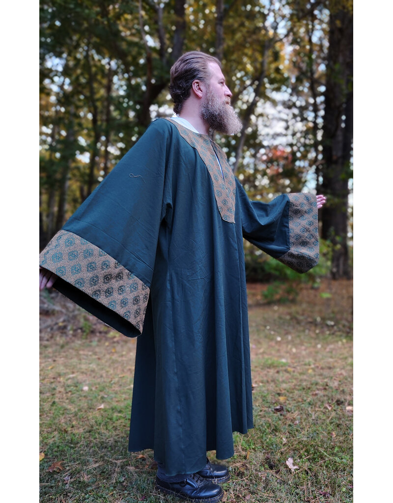 Cloakmakers.com G1199-Washable Green Wool Blend Gown w/ Brocade Drop Sleeves