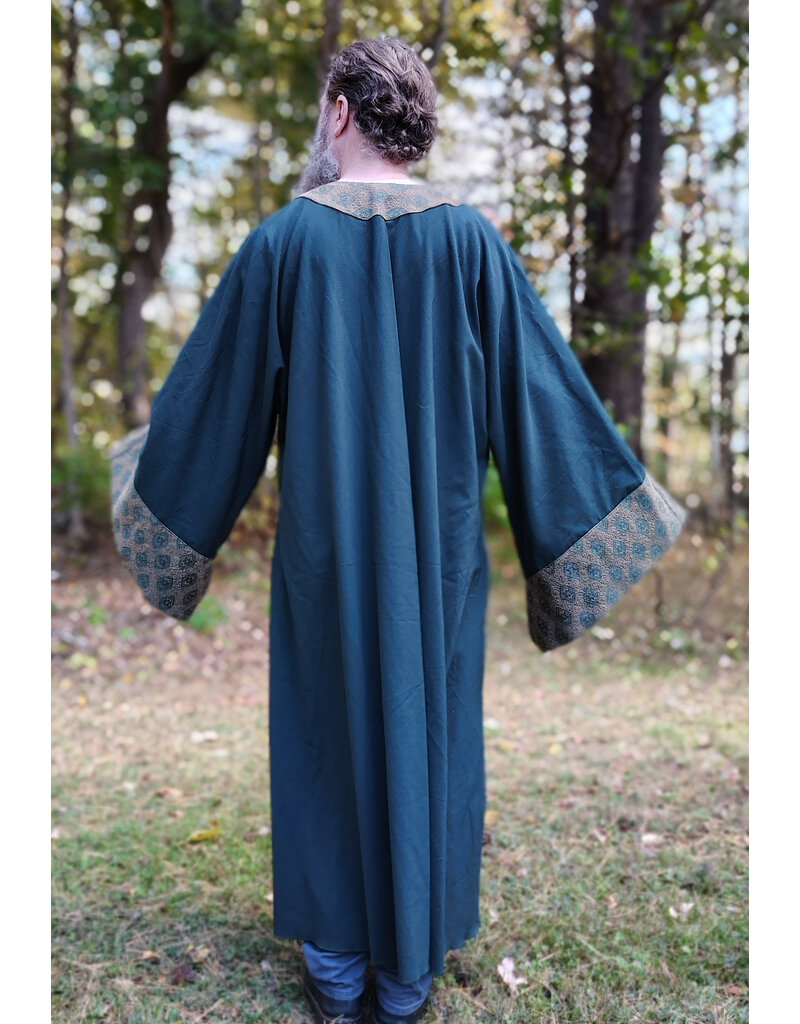 Cloakmakers.com G1199-Washable Green Wool Blend Gown w/ Brocade Drop Sleeves
