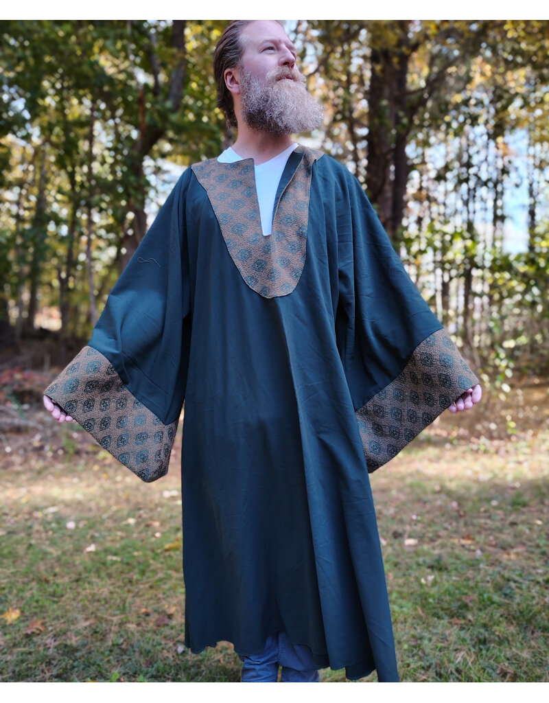 Cloakmakers.com G1199-Washable Green Wool Blend Gown w/ Brocade Drop Sleeves