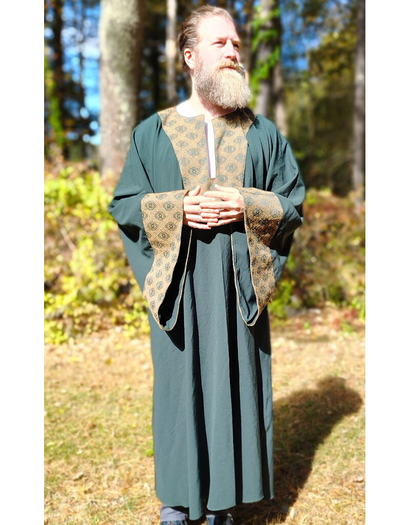 Cloakmakers.com G1199-Washable Green Wool Blend Gown w/ Brocade Drop Sleeves