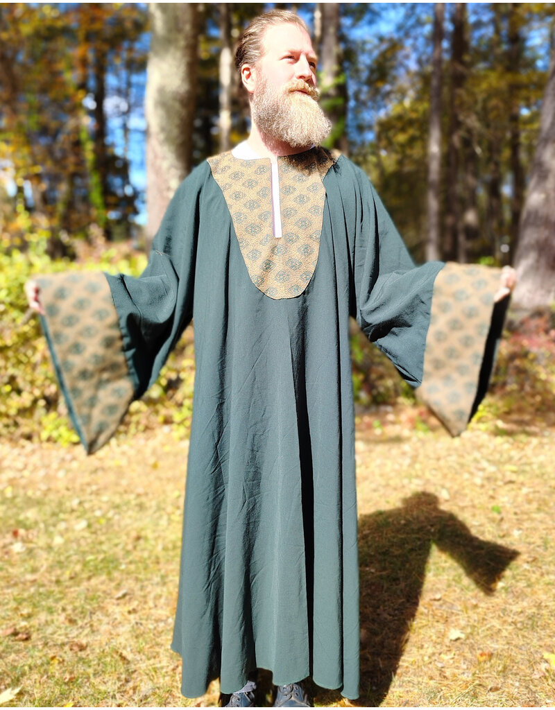 Cloakmakers.com G1199-Washable Green Wool Blend Gown w/ Brocade Drop Sleeves
