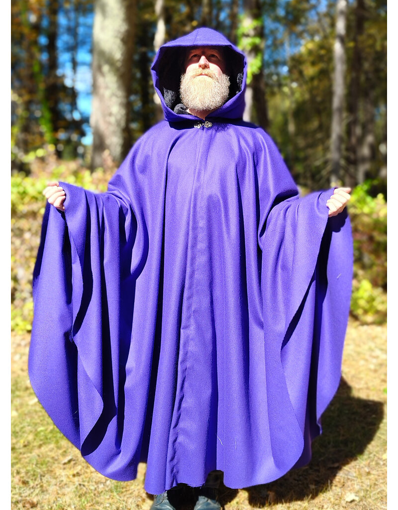 Cloakmakers.com 5865-Purple Wool Blend Cloak w/ Black Velvet Hood Lining & Silver Toned Clasp