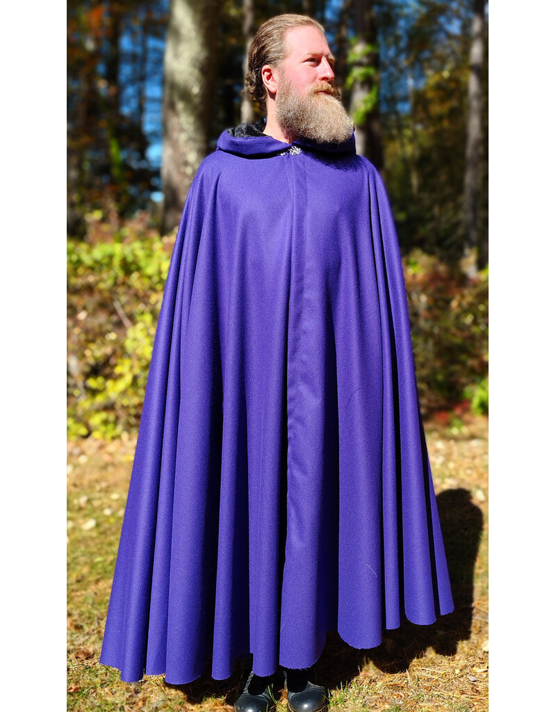 Cloakmakers.com 5865-Purple Wool Blend Cloak w/ Black Velvet Hood Lining & Silver Toned Clasp