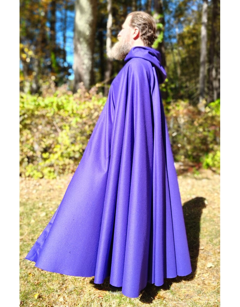 Cloakmakers.com 5865-Purple Wool Blend Cloak w/ Black Velvet Hood Lining & Silver Toned Clasp