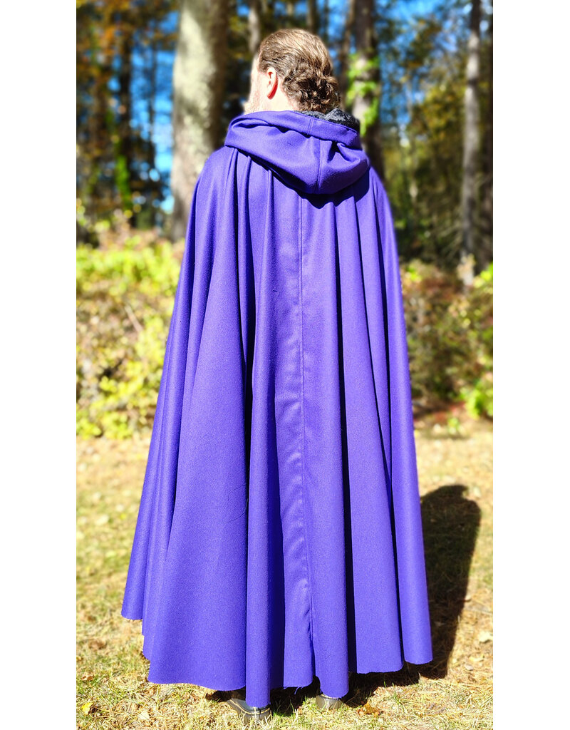 Cloakmakers.com 5865-Purple Wool Blend Cloak w/ Black Velvet Hood Lining & Silver Toned Clasp