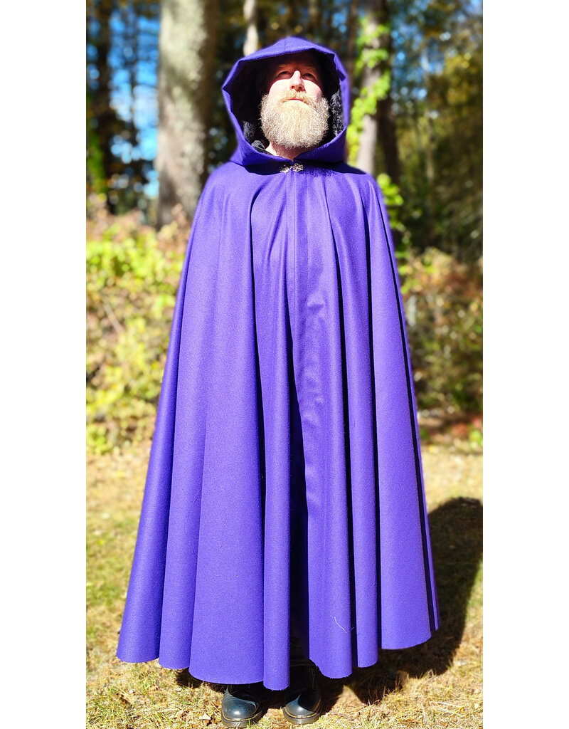 Cloakmakers.com 5865-Purple Wool Blend Cloak w/ Black Velvet Hood Lining & Silver Toned Clasp