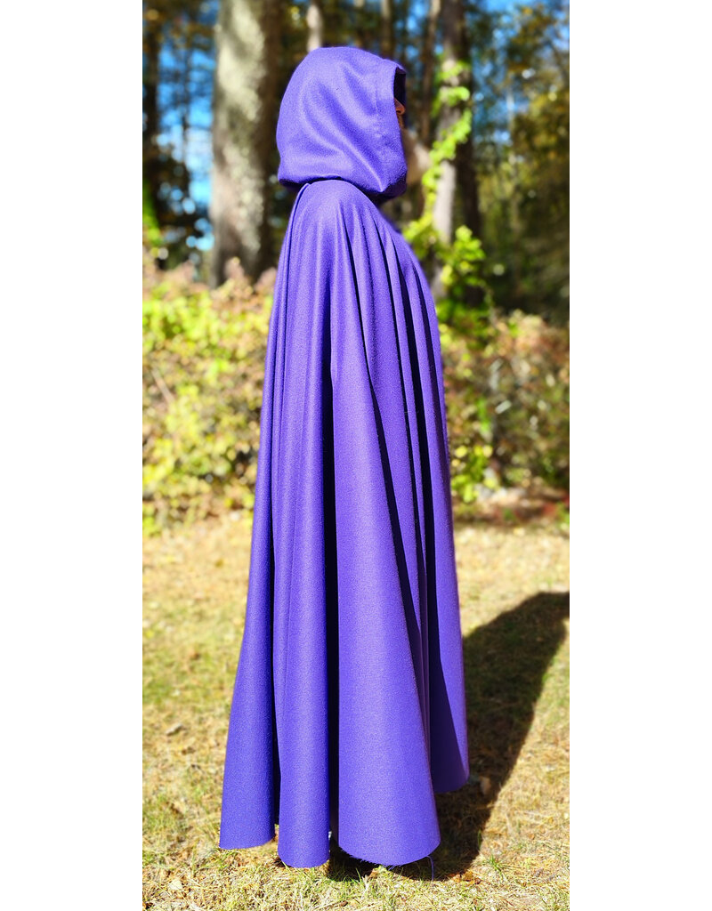 Cloakmakers.com 5865-Purple Wool Blend Cloak w/ Black Velvet Hood Lining & Silver Toned Clasp