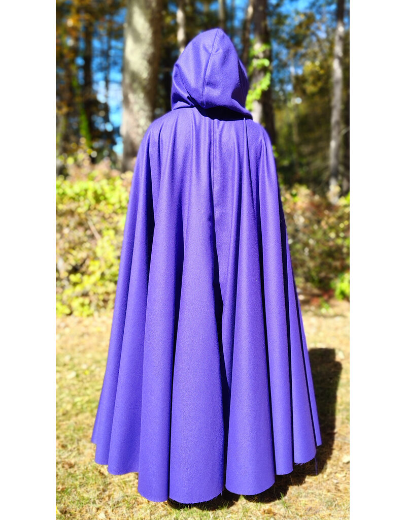Cloakmakers.com 5865-Purple Wool Blend Cloak w/ Black Velvet Hood Lining & Silver Toned Clasp
