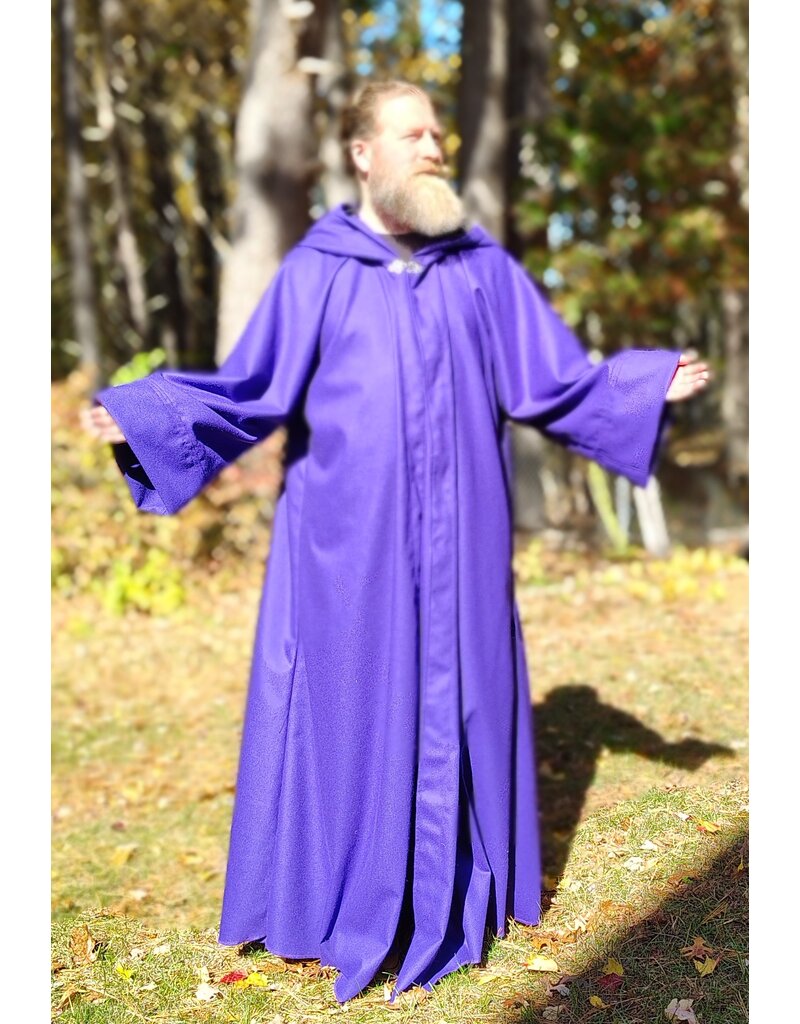 Cloakmakers.com R568-Purple Wool Blend Robe w/ Black Velvet Hood Lining & Silver Toned Clasp
