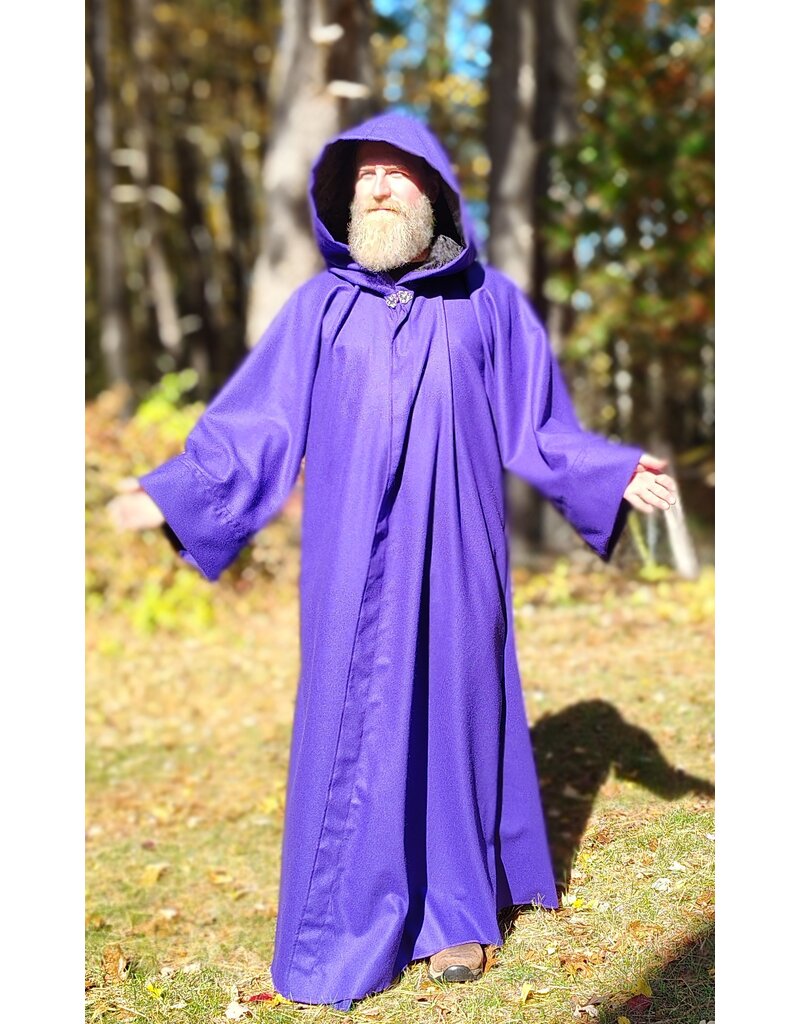 Cloakmakers.com R568-Purple Wool Blend Robe w/ Black Velvet Hood Lining & Silver Toned Clasp