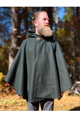 Cloakmakers.com 5866-Dark Forest Green Wool Blend Cloak w/ Brown Faux Suede Hood Lining & Pockets