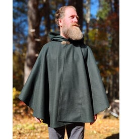 Cloakmakers.com 5866-Dark Forest Green Wool Blend Cloak w/ Brown Faux Suede Hood Lining & Pockets
