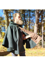 Cloakmakers.com 5866-Dark Forest Green Wool Blend Cloak w/ Brown Faux Suede Hood Lining & Pockets