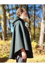 Cloakmakers.com 5866-Dark Forest Green Wool Blend Cloak w/ Brown Faux Suede Hood Lining & Pockets