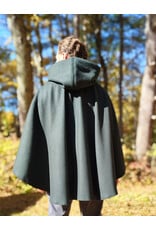 Cloakmakers.com 5866-Dark Forest Green Wool Blend Cloak w/ Brown Faux Suede Hood Lining & Pockets