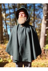 Cloakmakers.com 5866-Dark Forest Green Wool Blend Cloak w/ Brown Faux Suede Hood Lining & Pockets