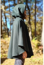 Cloakmakers.com 5866-Dark Forest Green Wool Blend Cloak w/ Brown Faux Suede Hood Lining & Pockets