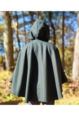 Cloakmakers.com 5866-Dark Forest Green Wool Blend Cloak w/ Brown Faux Suede Hood Lining & Pockets