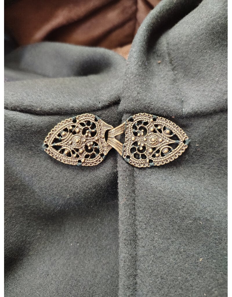 Cloakmakers.com 5866-Dark Forest Green Wool Blend Cloak w/ Brown Faux Suede Hood Lining & Pockets