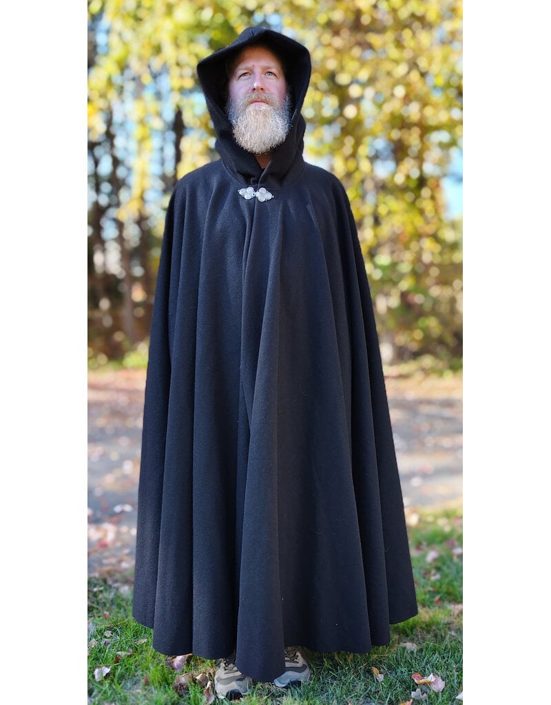 Cloakmakers.com 5867-Washable Black Wool Cloak w/ Triple Medallion Clasp
