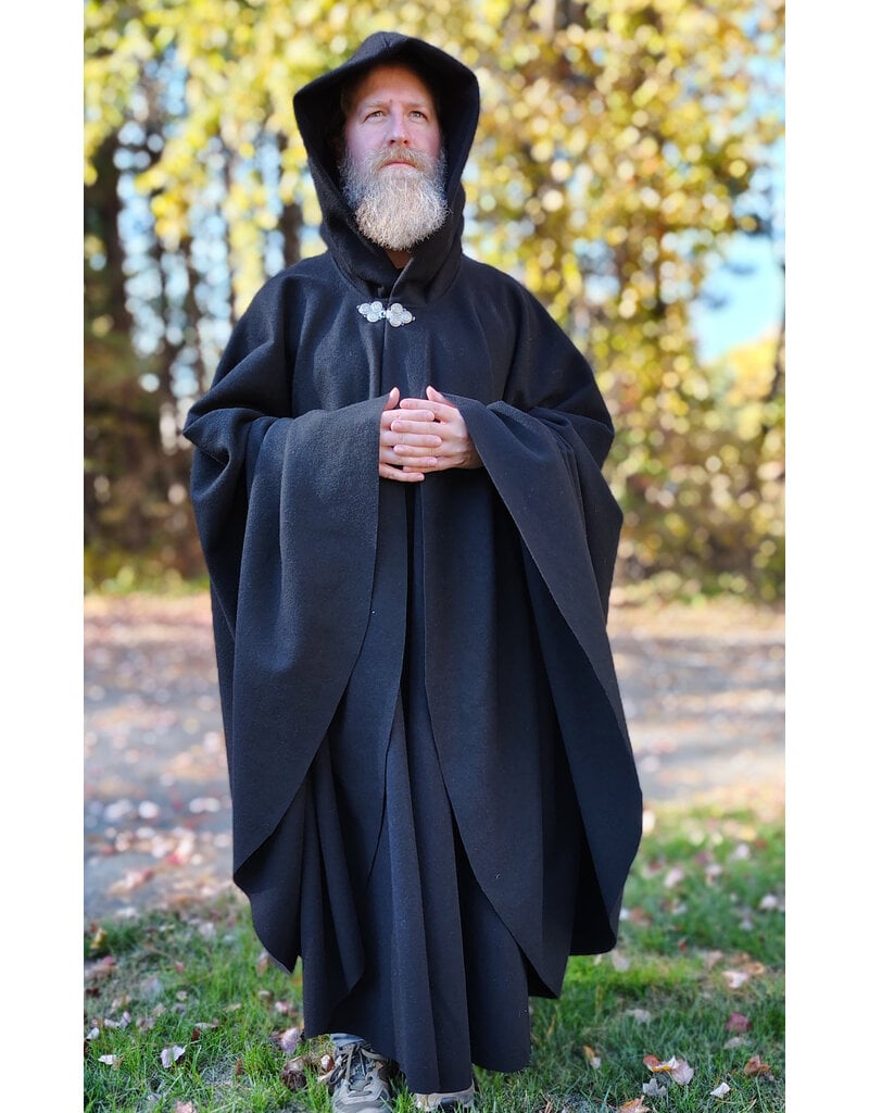 Cloakmakers.com 5867-Washable Black Wool Cloak w/ Triple Medallion Clasp