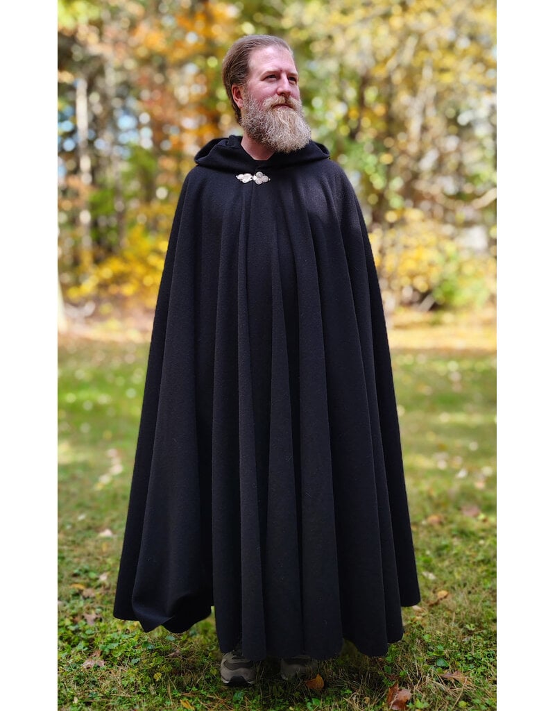 Cloakmakers.com 5867-Washable Black Wool Cloak w/ Triple Medallion Clasp