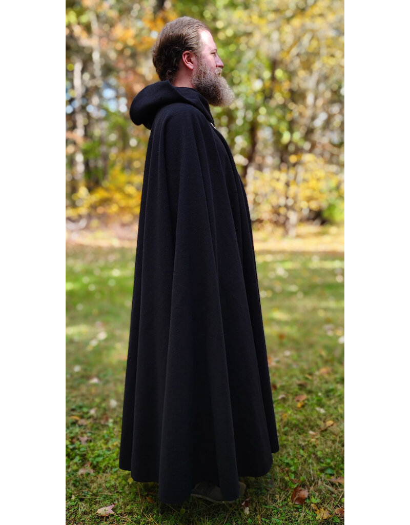 Cloakmakers.com 5867-Washable Black Wool Cloak w/ Triple Medallion Clasp