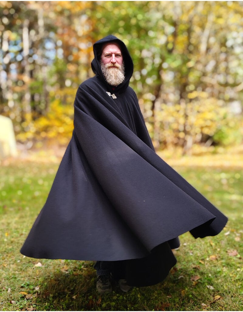 Cloakmakers.com 5867-Washable Black Wool Cloak w/ Triple Medallion Clasp