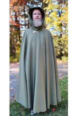 Cloakmakers.com 5868-Sage Green Wool Blend Cloak w/ Tan Faux Suede Hood Lining & Horse and Clover Clasp