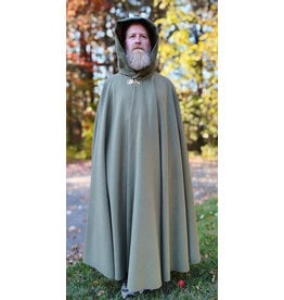 Cloakmakers.com 5868-Sage Green Wool Blend Cloak w/ Tan Faux Suede Hood Lining & Horse and Clover Clasp