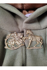 Cloakmakers.com 5868-Sage Green Wool Blend Cloak w/ Tan Faux Suede Hood Lining & Horse and Clover Clasp