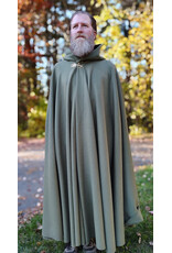 Cloakmakers.com 5868-Sage Green Wool Blend Cloak w/ Tan Faux Suede Hood Lining & Horse and Clover Clasp