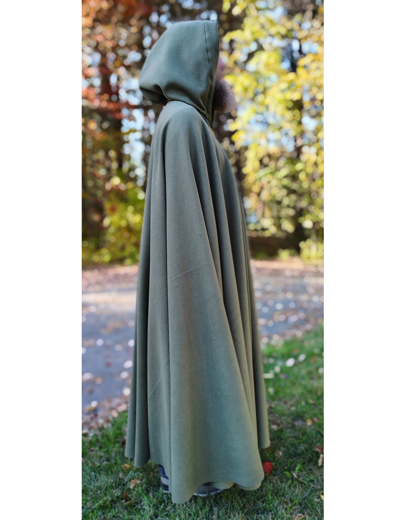 Cloakmakers.com 5868-Sage Green Wool Blend Cloak w/ Tan Faux Suede Hood Lining & Horse and Clover Clasp