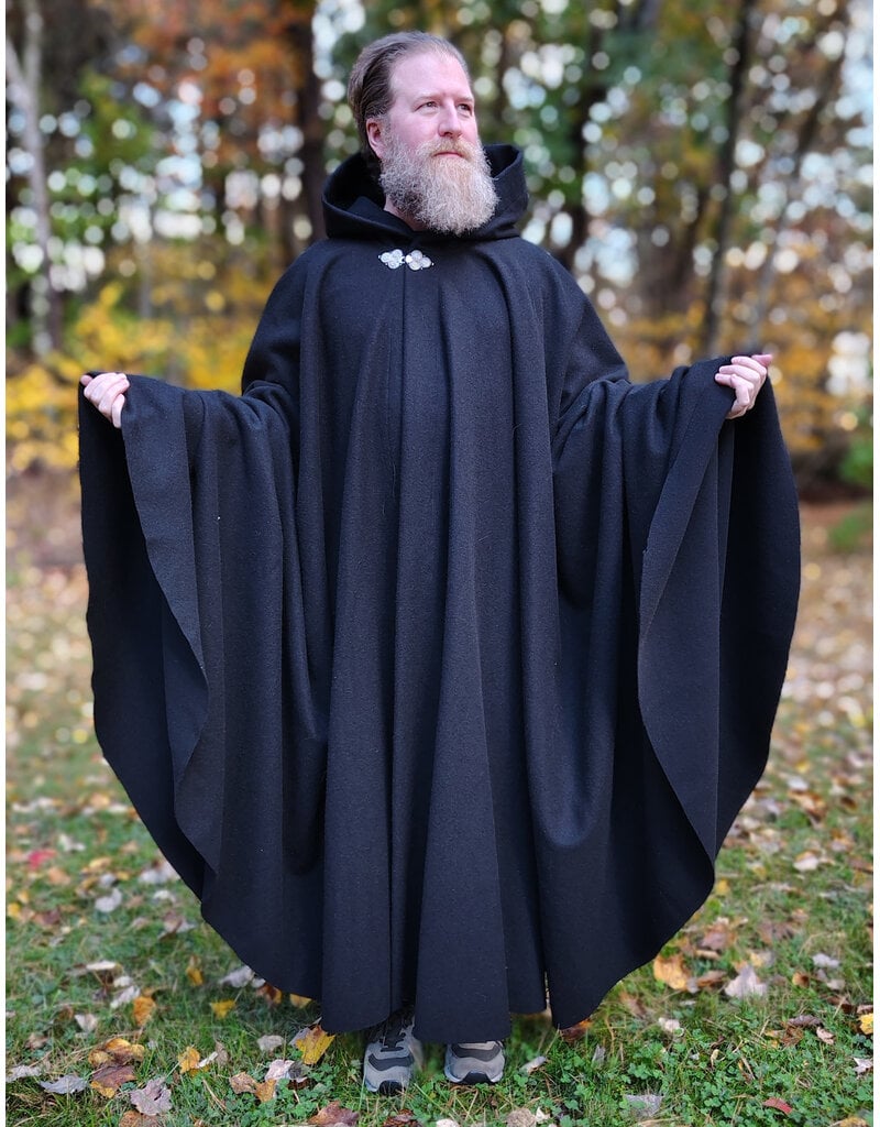 Cloakmakers.com 5869-Washable Long Black Wool Cloak w/ Triple Medallion Clasp
