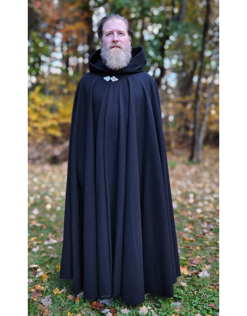 Cloakmakers.com 5869-Washable Long Black Wool Cloak w/ Triple Medallion Clasp
