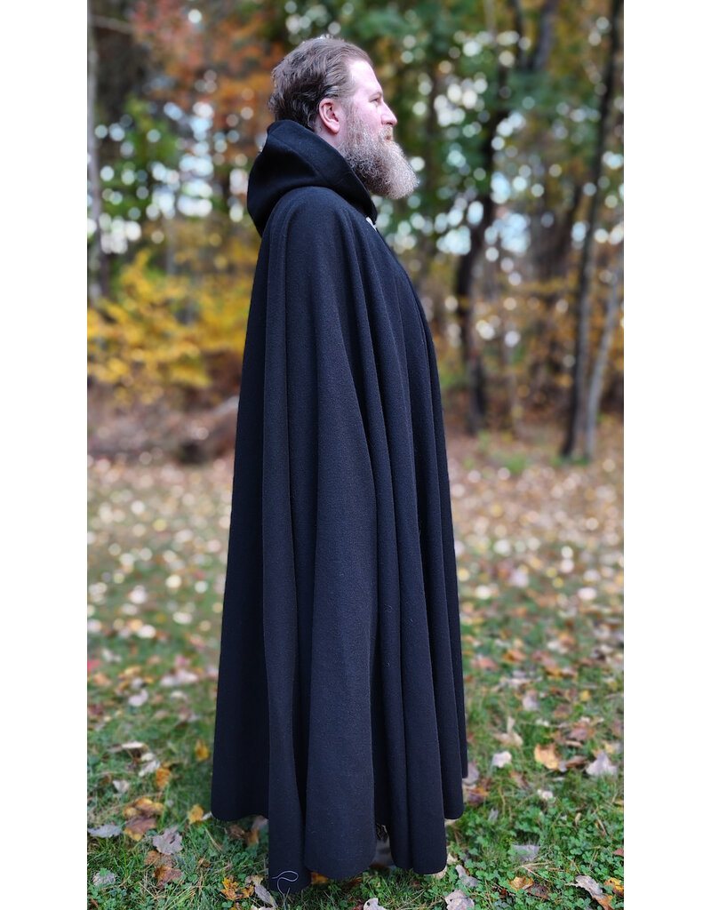 Cloakmakers.com 5869-Washable Long Black Wool Cloak w/ Triple Medallion Clasp