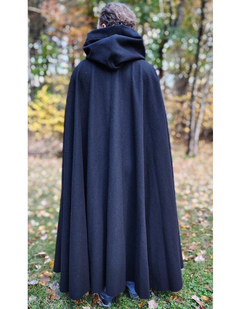 Cloakmakers.com 5869-Washable Long Black Wool Cloak w/ Triple Medallion Clasp