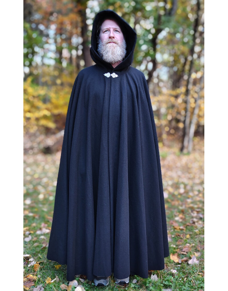 Cloakmakers.com 5869-Washable Long Black Wool Cloak w/ Triple Medallion Clasp