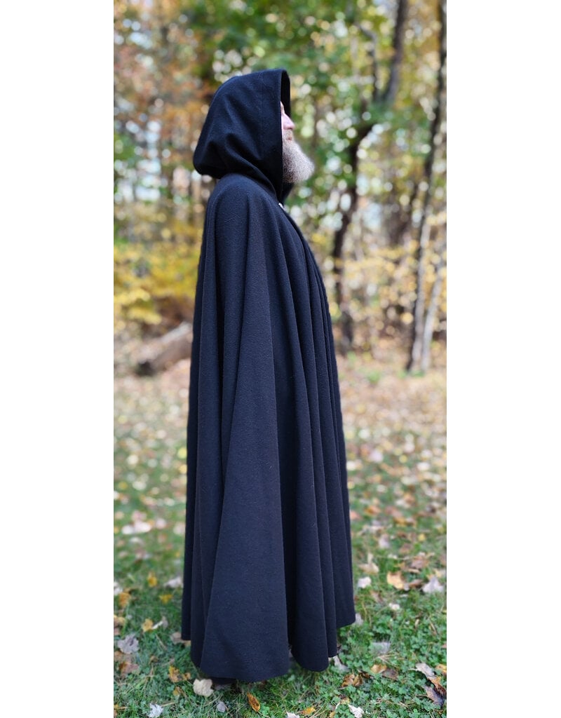 Cloakmakers.com 5869-Washable Long Black Wool Cloak w/ Triple Medallion Clasp