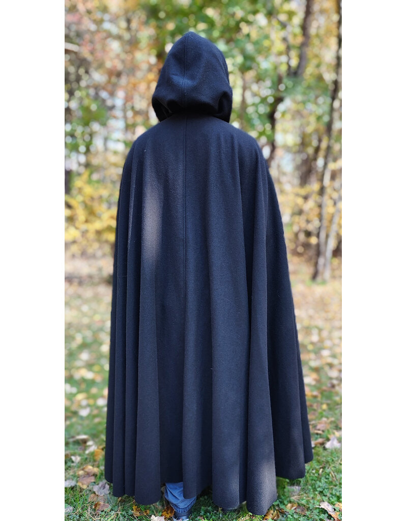 Cloakmakers.com 5869-Washable Long Black Wool Cloak w/ Triple Medallion Clasp