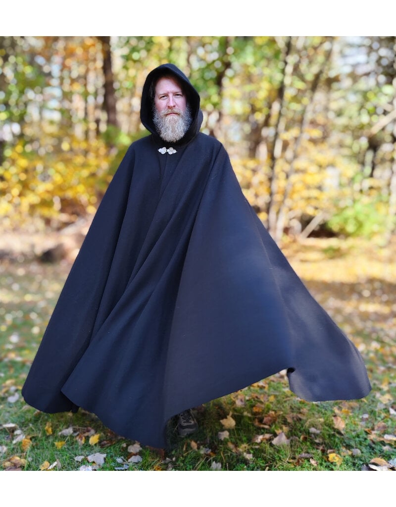 Cloakmakers.com 5869-Washable Long Black Wool Cloak w/ Triple Medallion Clasp