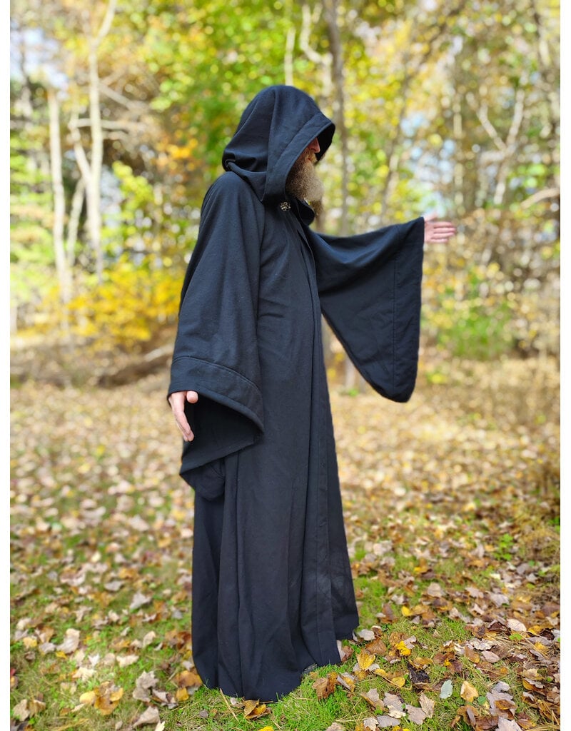 Cloakmakers.com R572-Washable Black Wool Robe w/ Drop Sleeves & Pockets