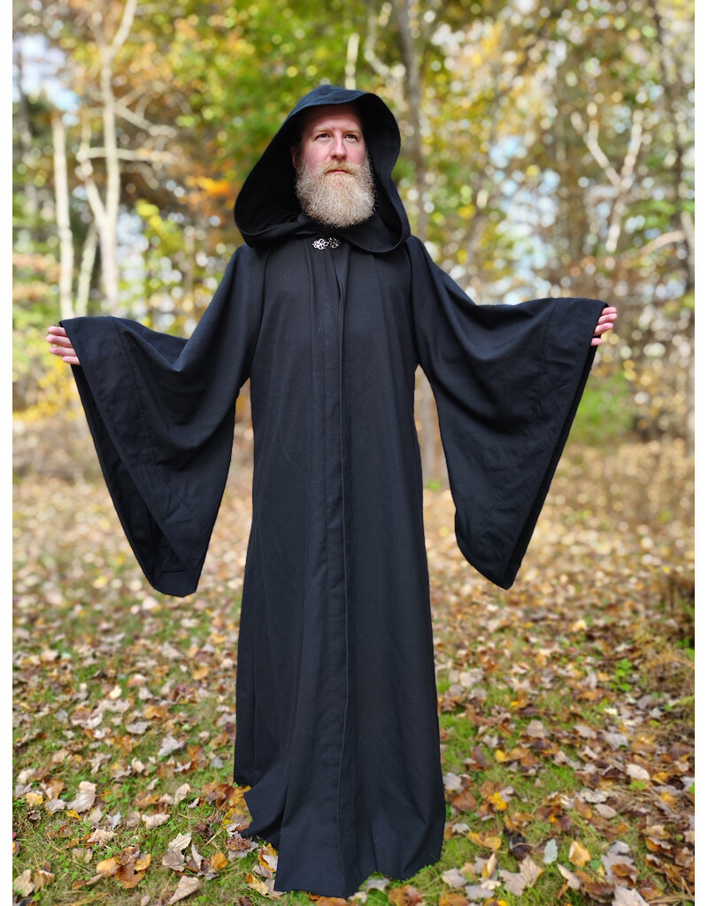 Cloakmakers.com R572-Washable Black Wool Robe w/ Drop Sleeves & Pockets