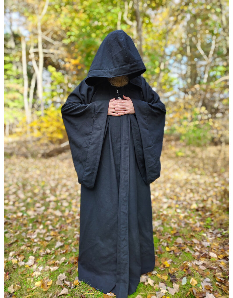 Cloakmakers.com R572-Washable Black Wool Robe w/ Drop Sleeves & Pockets