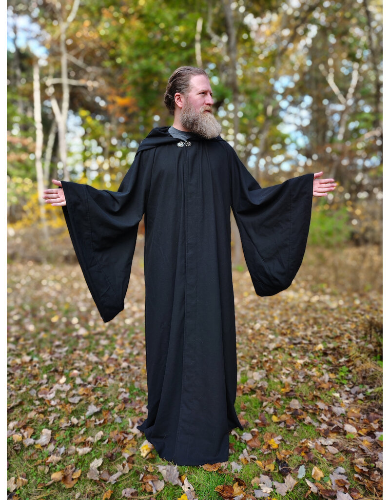 Cloakmakers.com R572-Washable Black Wool Robe w/ Drop Sleeves & Pockets