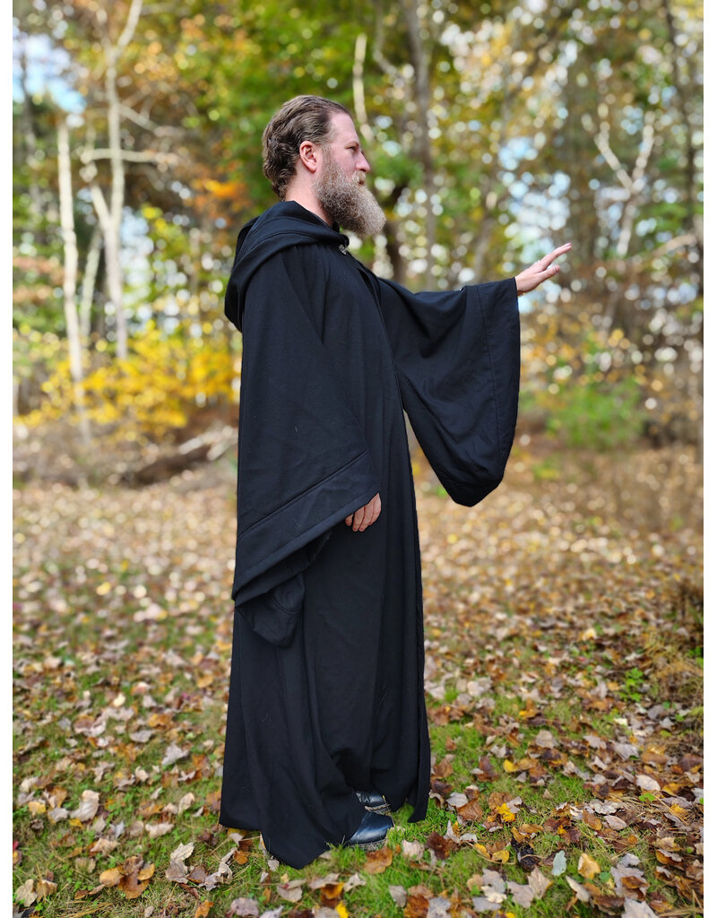 Cloakmakers.com R572-Washable Black Wool Robe w/ Drop Sleeves & Pockets