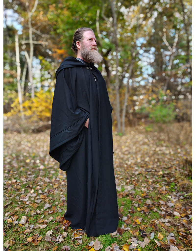 Cloakmakers.com R572-Washable Black Wool Robe w/ Drop Sleeves & Pockets