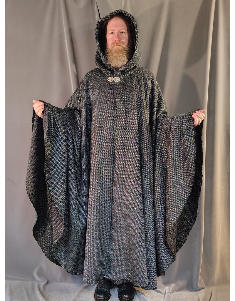 Cloakmakers.com 5871-Green & Silver Basket Weave Twill Cloak w/ Gothic Rose Clasp