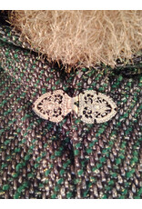 Cloakmakers.com 5871-Green & Silver Basket Weave Twill Cloak w/ Gothic Rose Clasp