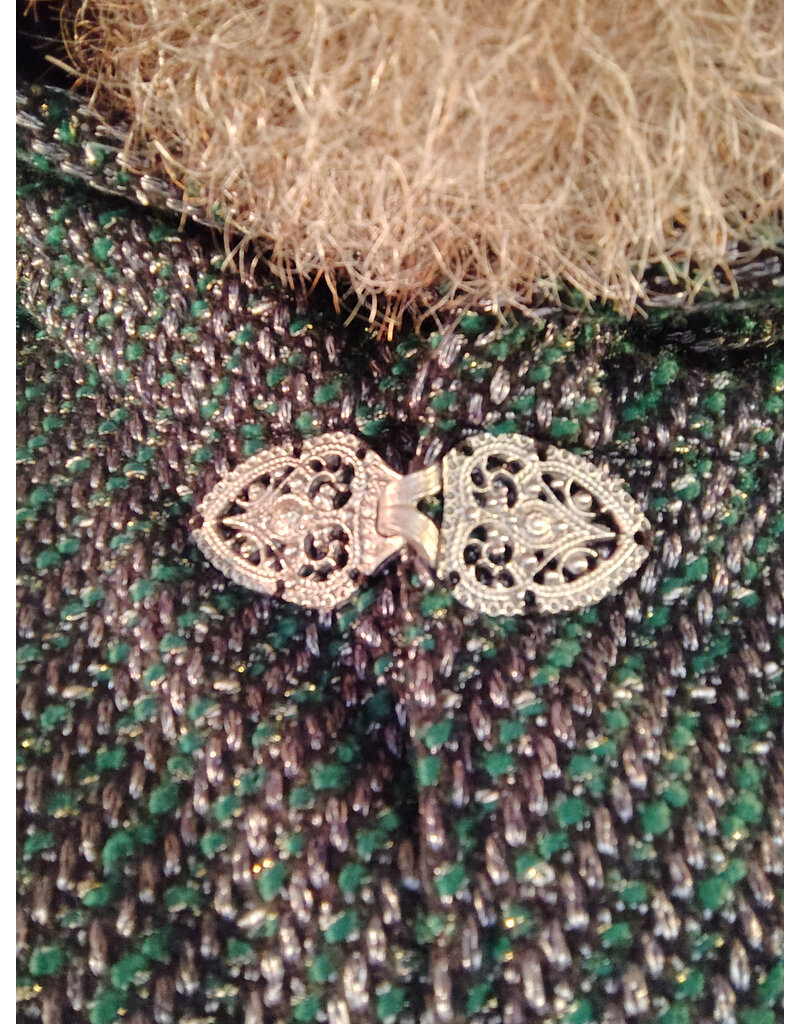 Cloakmakers.com 5871-Green & Silver Basket Weave Twill Cloak w/ Gothic Rose Clasp